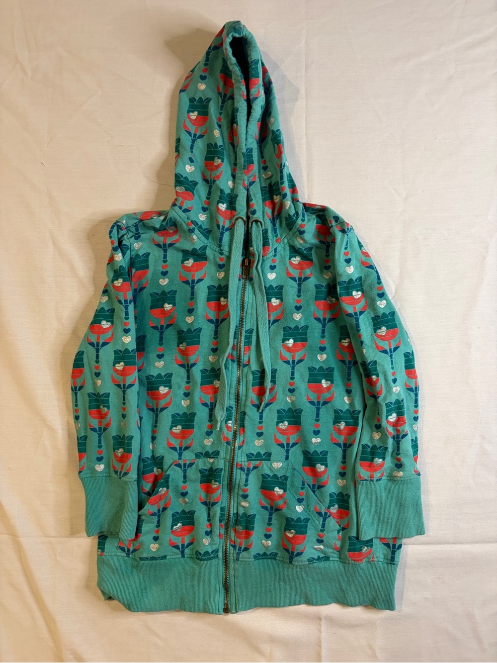 Unk Teal Hoodie with Red Floral Print